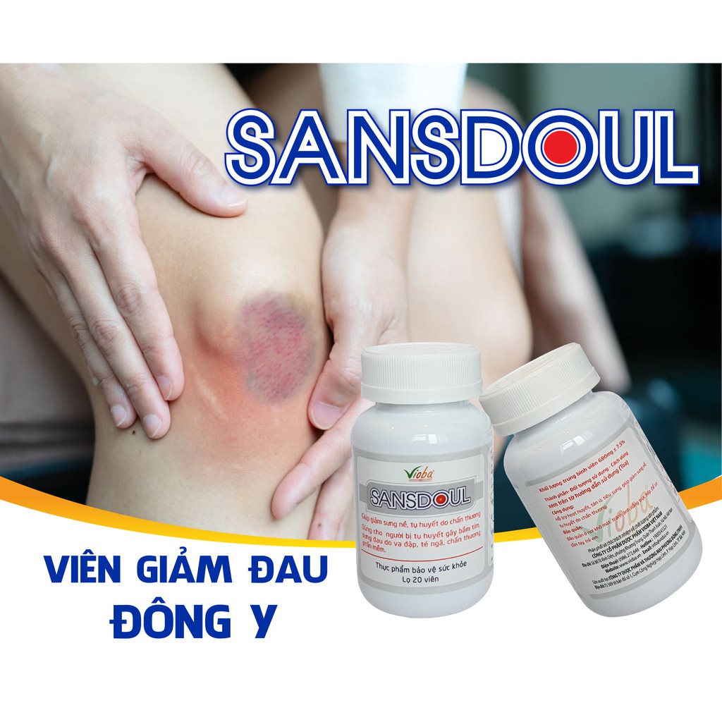 Viên giảm đau đông y Sansdoul Vioba hỗ trợ giảm đau, sưng nề, tụ huyết do chấn thương phần mềm hộp 20 viên