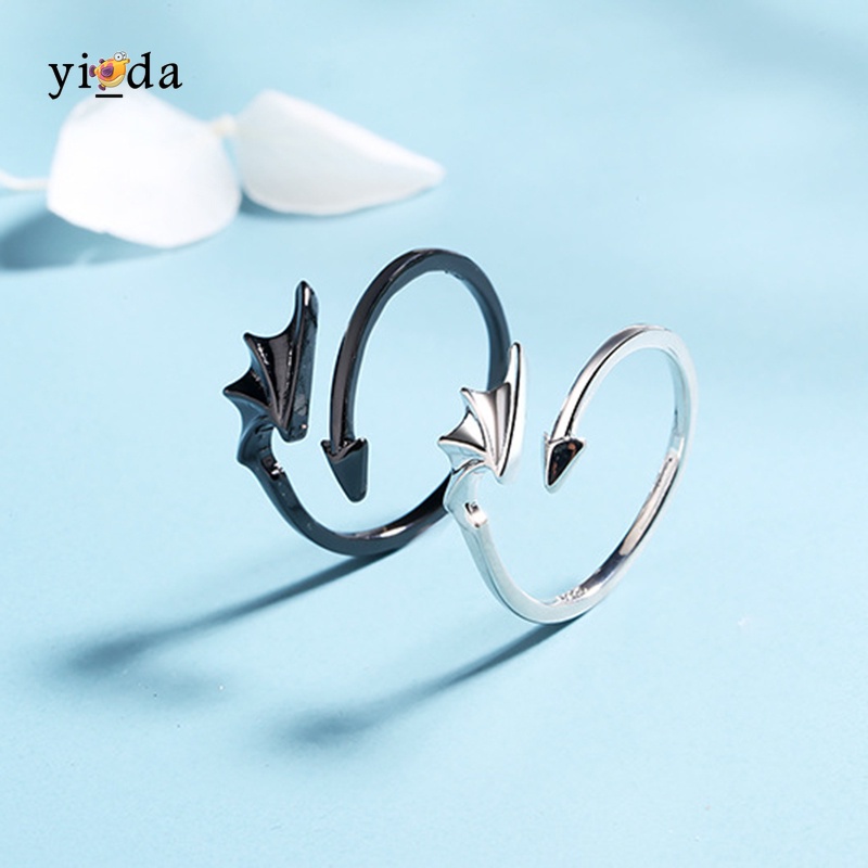 Nhẫn Đôi Cánh Thiên Thần Bằng Hợp Kim Tráng Men Màu Bạc Sáng Tạo Thời Trang