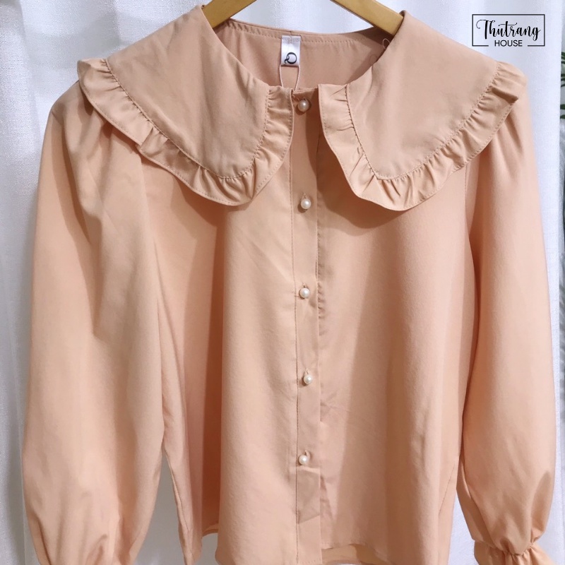 Áo sơ mi nữ trắng dài tay cổ bèo thời trang công sở thời trang thanh lịch phong cách Hàn Quốc | BigBuy360 - bigbuy360.vn