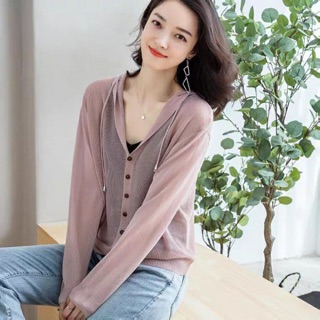 Áo khoác len cardigan mỏng có mũ