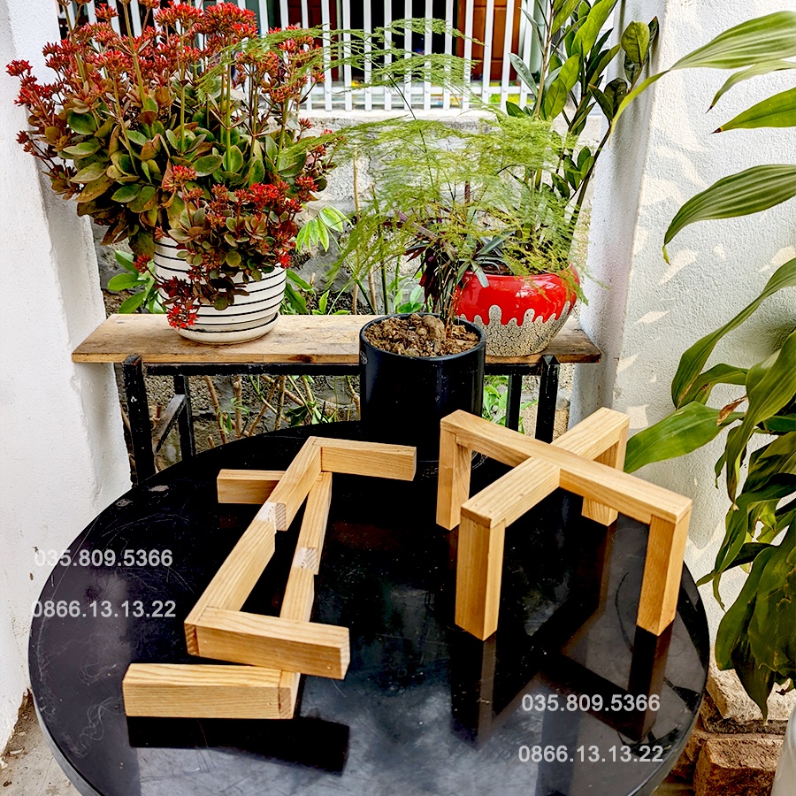 Kệ/đôn gỗ chữ U gỗ tự nhiên cao cấp cực kỳ chắc chắn, đế gỗ để chậu cây, bình nước chịu lực cực tốt
