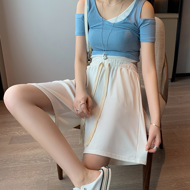 SUXI Quần ngắn ống rộng Lưng Cao Màu Sắc Thanh Lịch Cho Nữ