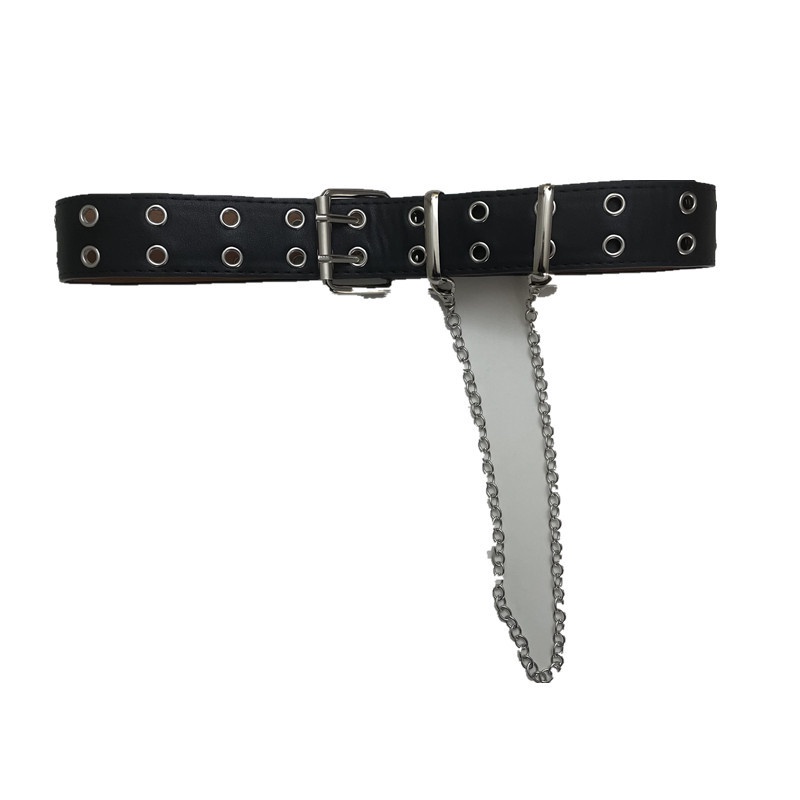 Thắt Lưng Hai Hàng Lỗ Phối Dây Xích Phong Cách Hiphop Đường Phố Trẻ Trung Cho Nam