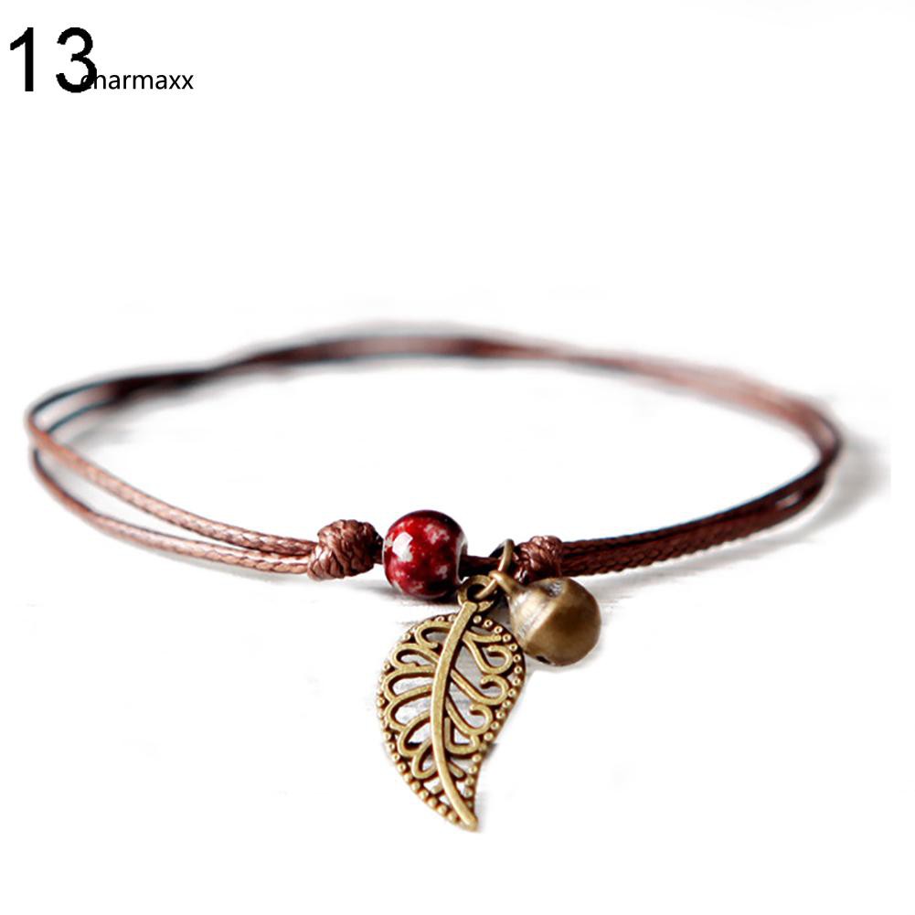 Vòng tay mặt chiếc lá đính hạt sứ Vintage thời trang