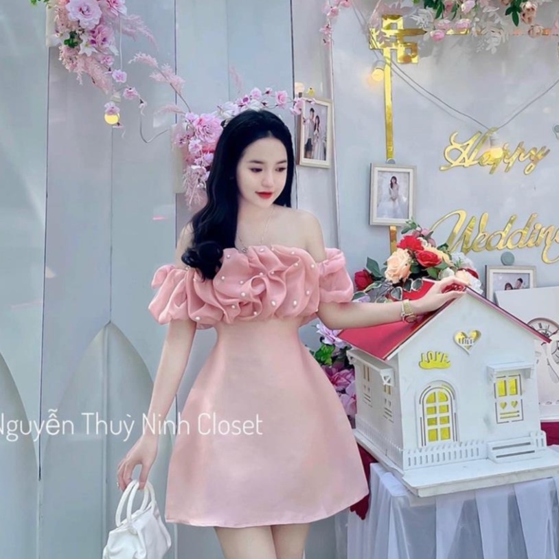 Đầm Váy Nữ Voan Tơ Đính Cườm Thiết Kế Trễ Vai Sang Chảnh, Duyên Dáng Cho Nàng Đi Tiệc Đi Chơi Thời Trang Nữ Minh Phúc