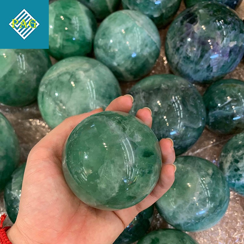 Xả Kho - Quả Cầu Phong Thủy Đá Fluorite Tự Nhiên Đường Kính 11cm - Tặng Kèm Đế Gỗ