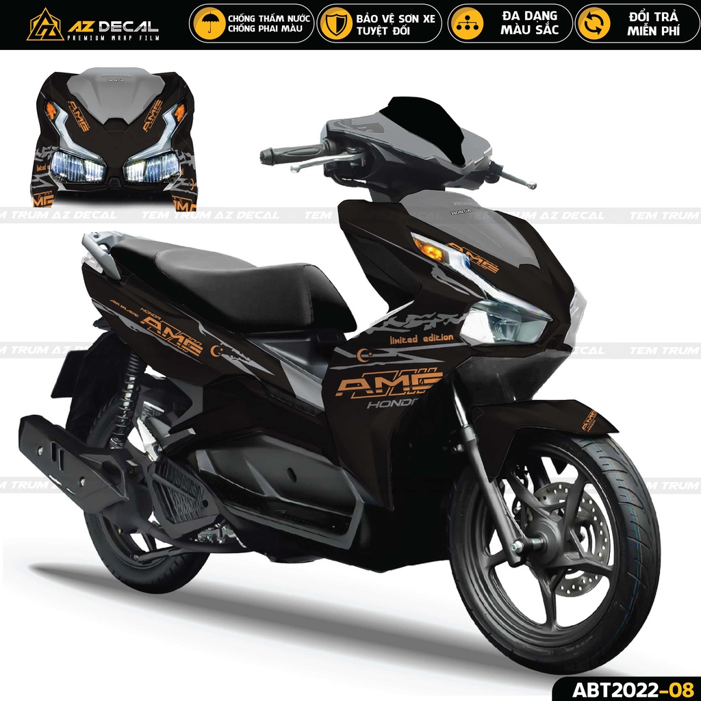 Tem Trùm Xe Air Blade Phong Cách AMG | ABT2022-08 | Decal Dán Xe AB AirBlade 2020 2021 2022 Đẹp, Bảo Vệ Sơn Xe