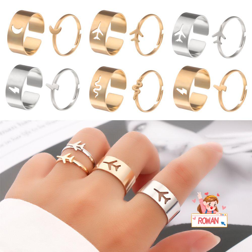 ROWANS 2pcs Matching Ring Jewelry Open Statement Adjustable Ring Wedding Jewelry Open Statement Couple Ring