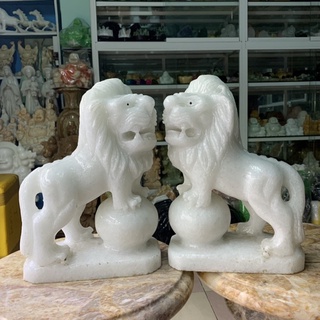 Cặp sư tử đá cẩm thạch trắng - cao 30cm