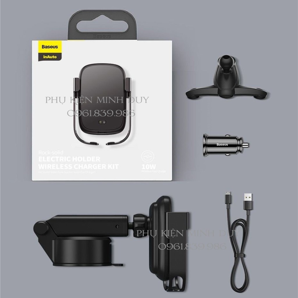 Giá đỡ điện thoại tích hợp sạc nhanh không dây 10W dùng trên oto Baseus Rock-Solid Electric Holder Wireless Charger Kit