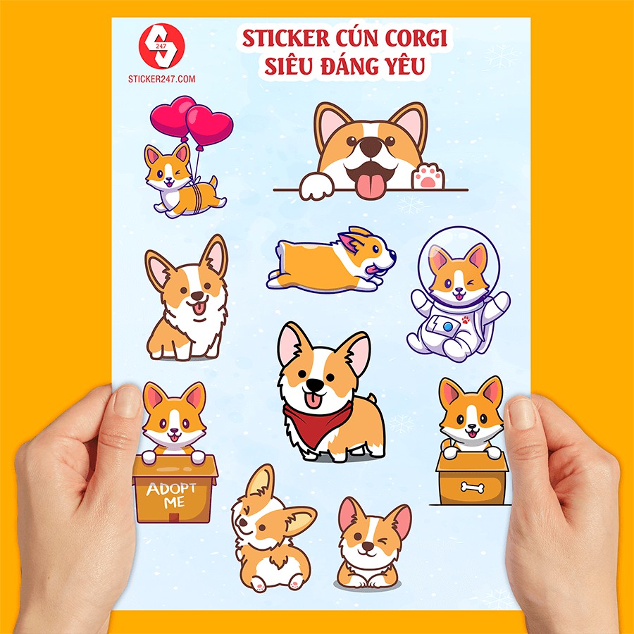 Sticker dán hình chú chó Corgi siêu dễ thương không thấm nước, bền màu