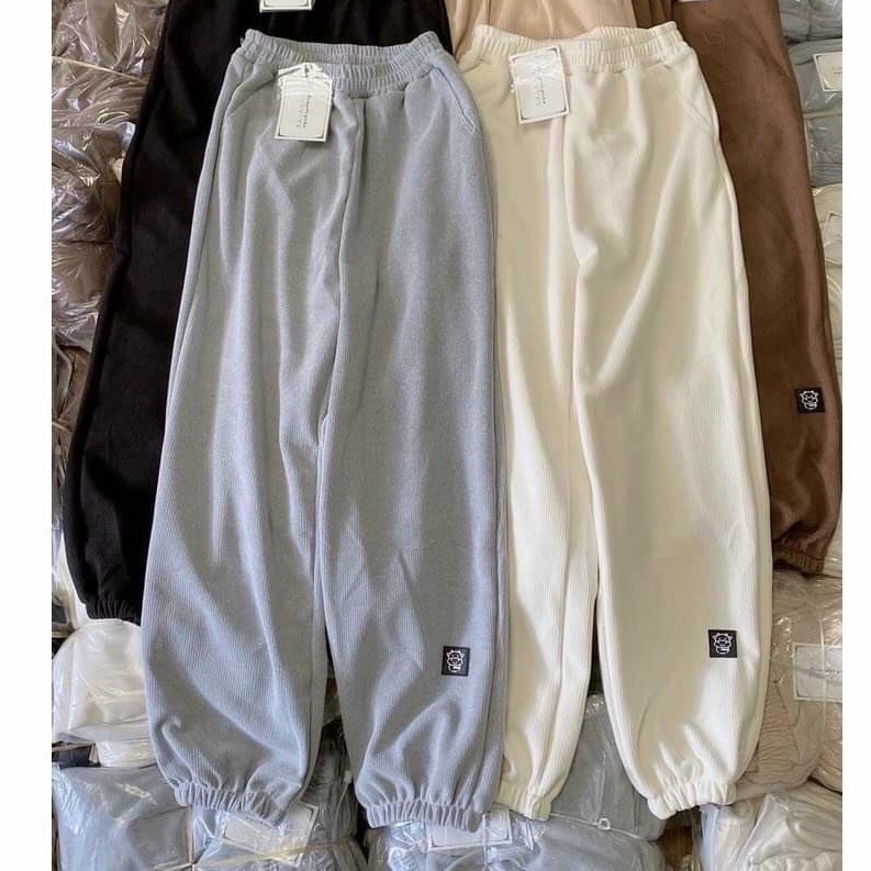 Quần Boom Tăm Logo Icon Bò PEONYB Nữ  Jogger thun nỉ mỏng, sweater bo ống năng động cá tính Ulzzang T268
