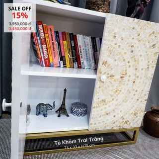 Tủ kệ gỗ khảm trai màu trắng | tủ trang trí