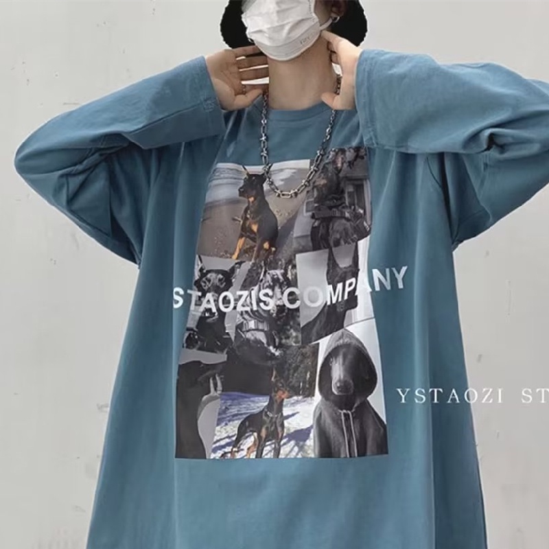 Áo Thun Tay Dài Dáng Rộng Cổ Tròn In Họa Tiết Hoạt Hình Thời Trang Thoải Mái Cho Nam Và Nữ size M-5XL