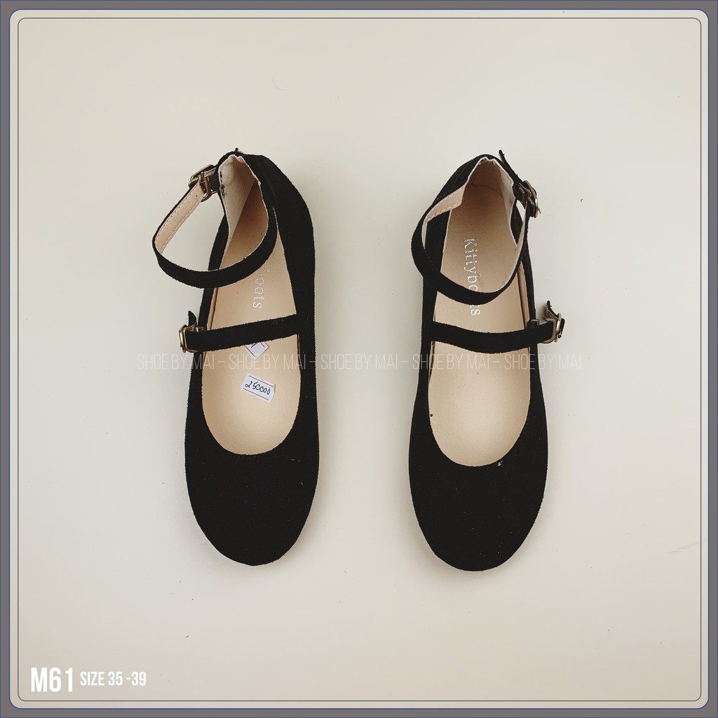 Giày búp bê chất da lộn 2 quai M61 SHOEBYMAI