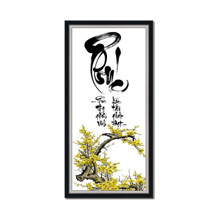 Tranh treo tường HD Hoa mai chữ Phúc HUD0147KB-D KT 30 x 60 cm phủ kim sa