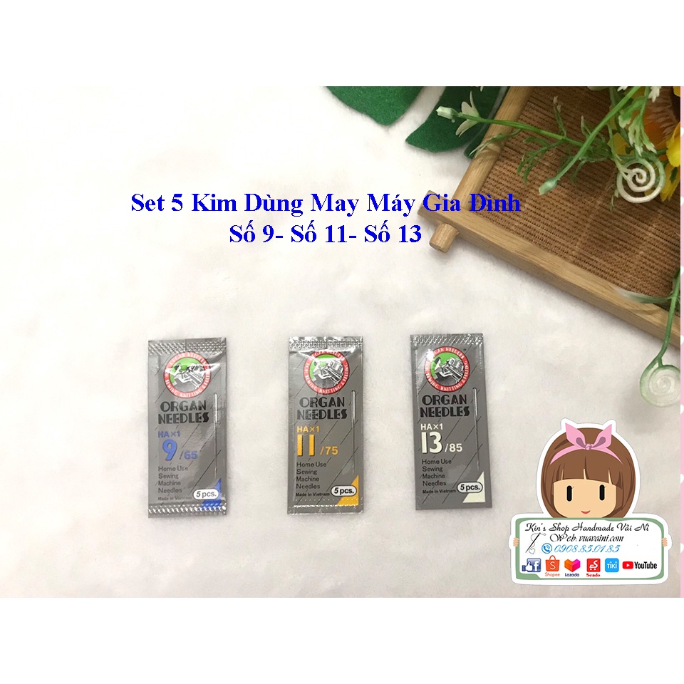 Set 5 Kim Dùng Cho Máy May Gia Đình, Máy CN Số 9-11-13 Kim bền đẹp chất lượng dùng trong may mặc phụ liệu may