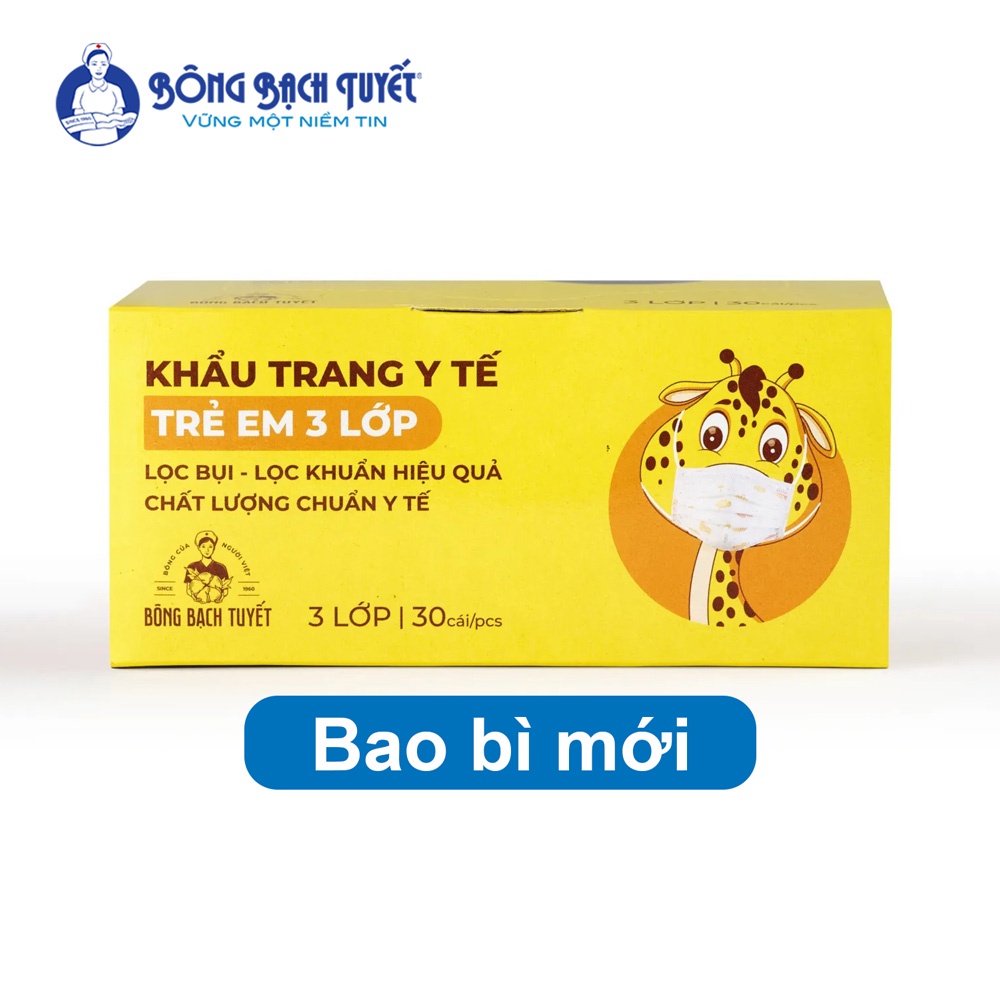 Khẩu trang cho bé từ 6 - 11 tuổi Bông Bạch Tuyết (30 cái) - Khẩu trang y tế cho bé 3 lớp Bạch Tuyết