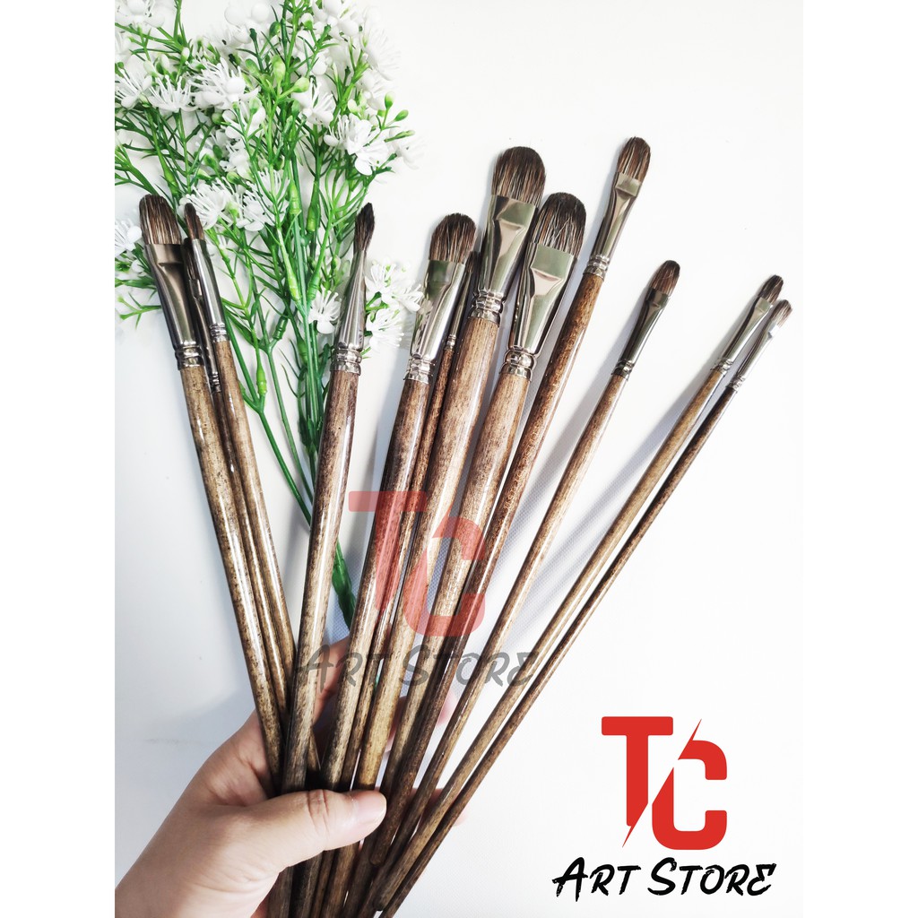 Bộ 12 cây cọ đầu Oval, Lông Chồn – cán gỗ ARTIS BRUSH