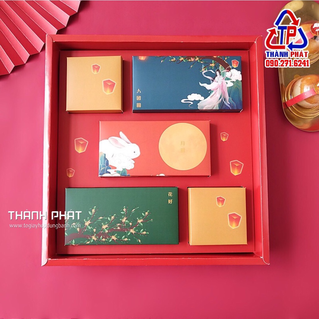 5 Hộp đựng 8 bánh trung thu vip 80g-100g-125g - Hằng Nga đỏ mẫu mới trung thu 2023