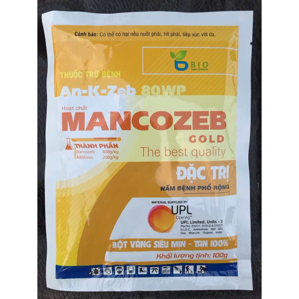 Mancozeb vàng UPL. 100g. Hàng chuẩn UPL Ấn Độ. trị vàng lá, sương mai, thán thư, thối rễ