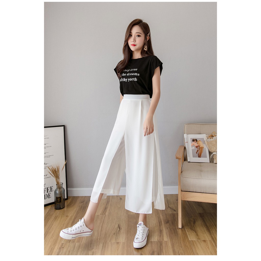 Quần culottes voan chẻ ống rộng