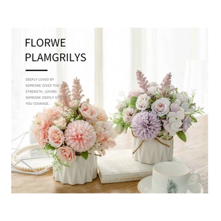 Bình hoa lụa cao cấp, hoa lụa trang trí để bàn