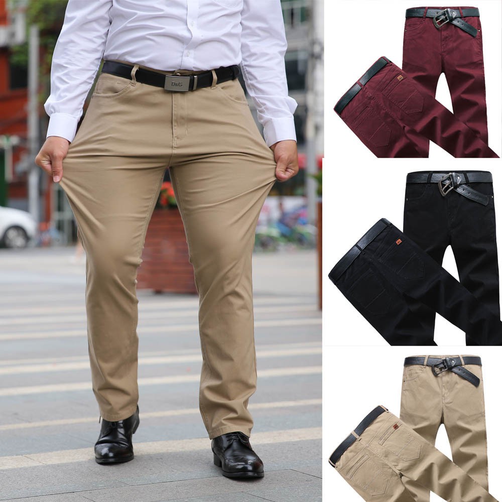 Plus Size Men Casual Business Pants Stretch Chinos Formal
