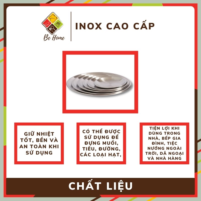 Đĩa Inox Tròn 1 lớp BEHOME Tô ăn cơm Inox đĩa ăn cơm 1 Lớp Hàn Quốc 6 Kích Thước  An Toàn Và Tiện Lợi