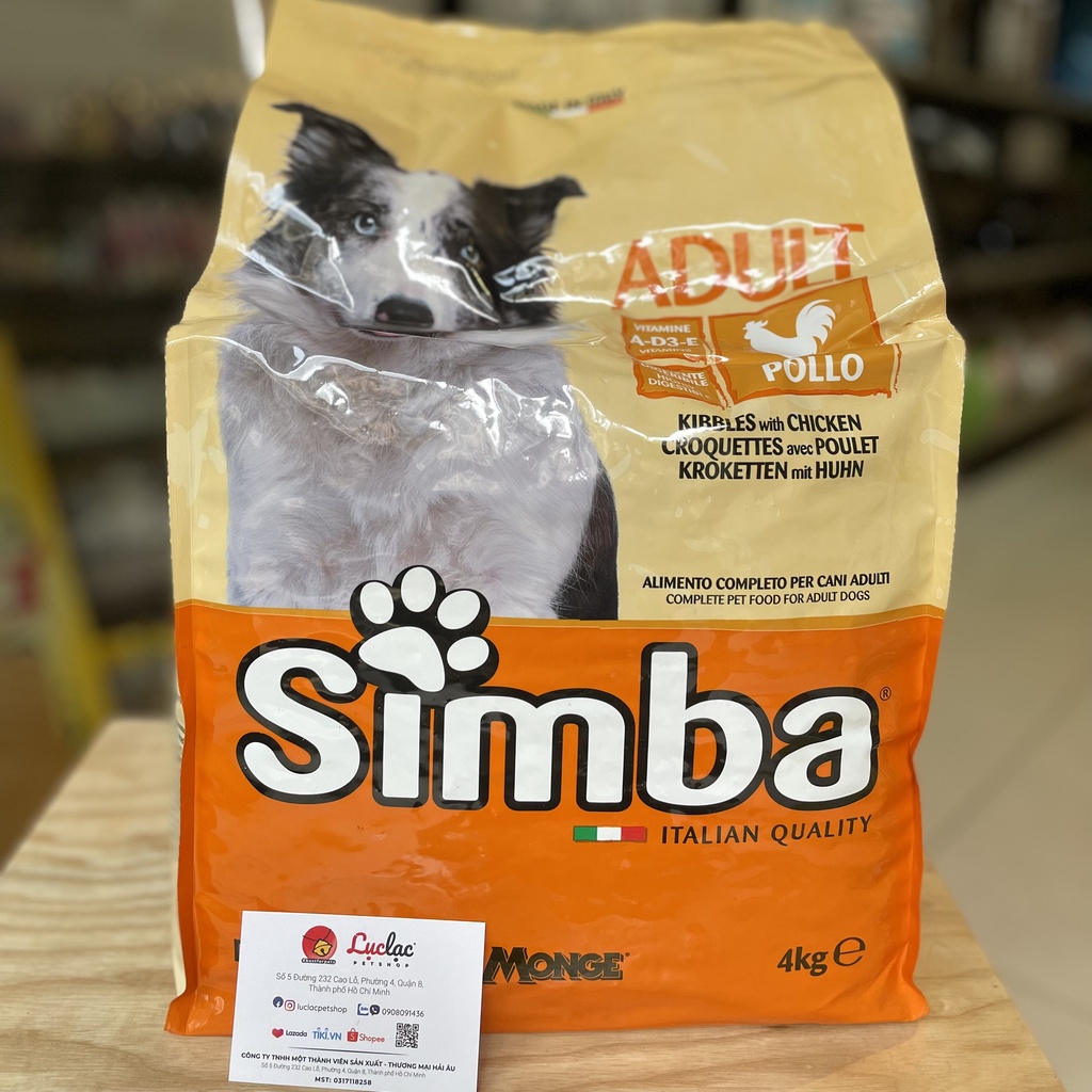 Hạt Simba cho chó trưởng thành vị gà - Túi 4kg chính hãng nhập khẩu Ý