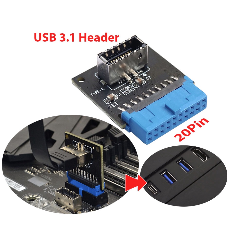 Đầu giắc chuyển 20pin sang USb 3.1 header, sử dụng cho case máy tính có chân Type-C phía trước