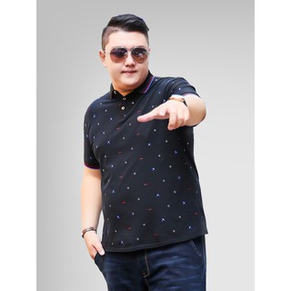 Áo thun nam big size màu xanh có cổ họa tiết nhỏ