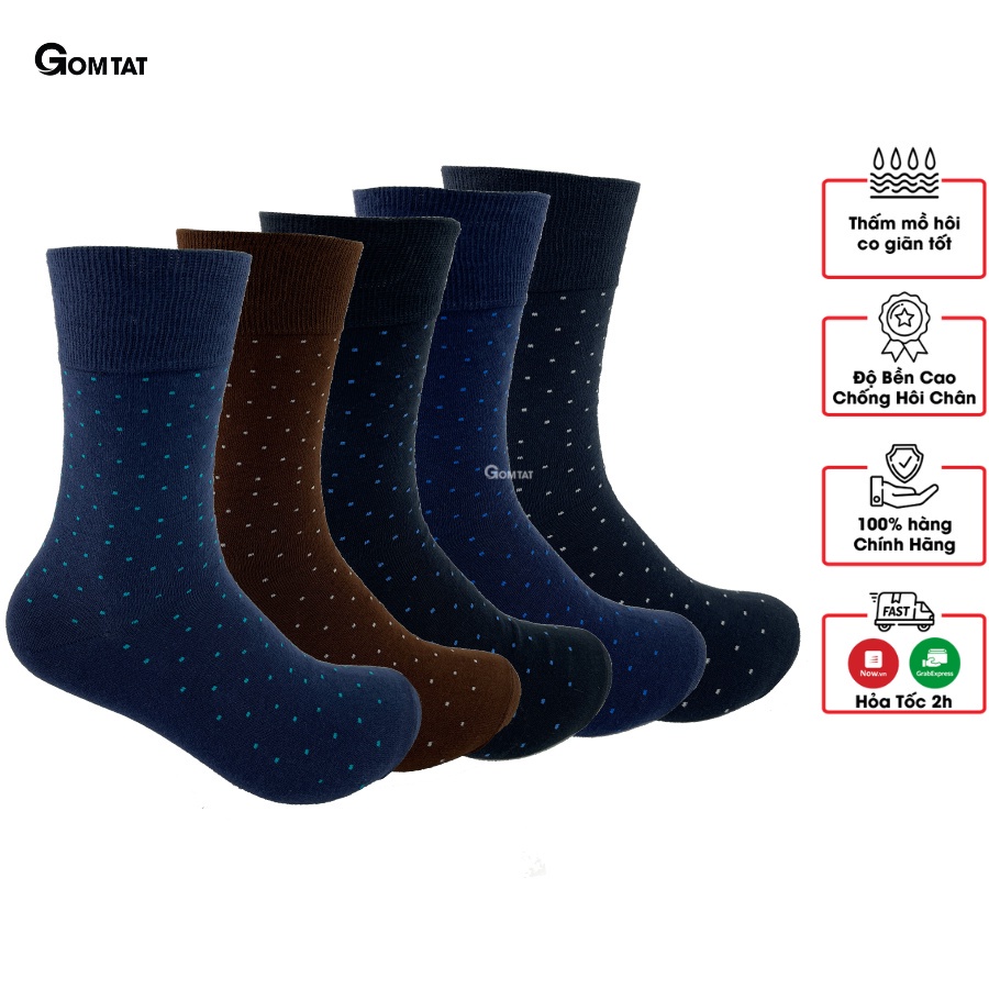 Hộp 5 đôi tất giày tây họa tiết chấm bi, tất cổ cao Nam cao cấp, chất cotton hút ẩm, thoáng khí - GOM-CHAMBI-CB5