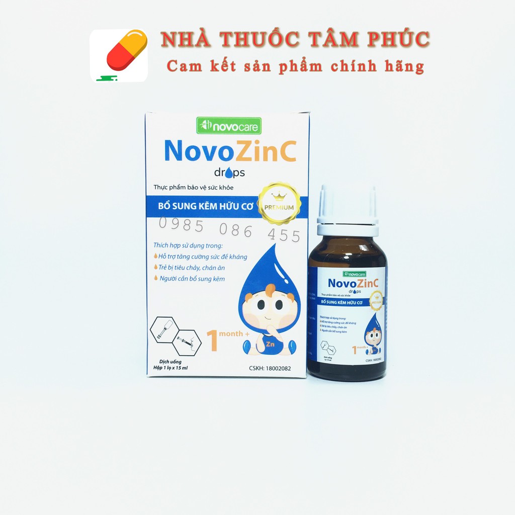 NovoZinC Drops -  Bổ sung kẽm hữu cơ nhỏ giọt giúp ăn ngon, tiêu hoá tốt và tăng sức đề kháng (Lọ 15ml)