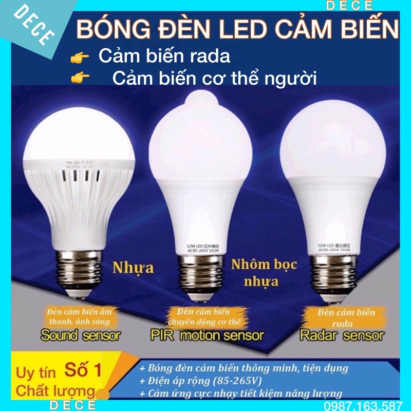 [SALE 7 NGÀY] Bóng đèn LED cảm biến chuyển động - cảm ứng hồng ngoại - cảm ứng rada bảo hành 1 đổi 1