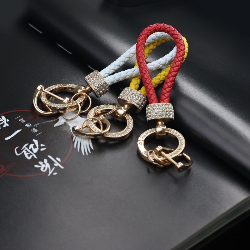 Móc Khóa Dây Da pu Bện Tay Đính Đá Cao Cấp Sáng Tạo Đa Năng