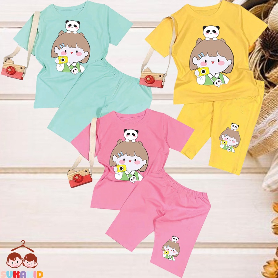 Đồ bộ tay ngắn quần lửng hình bé gái gấu cho be từ 6kg-29kg.BDBG63.