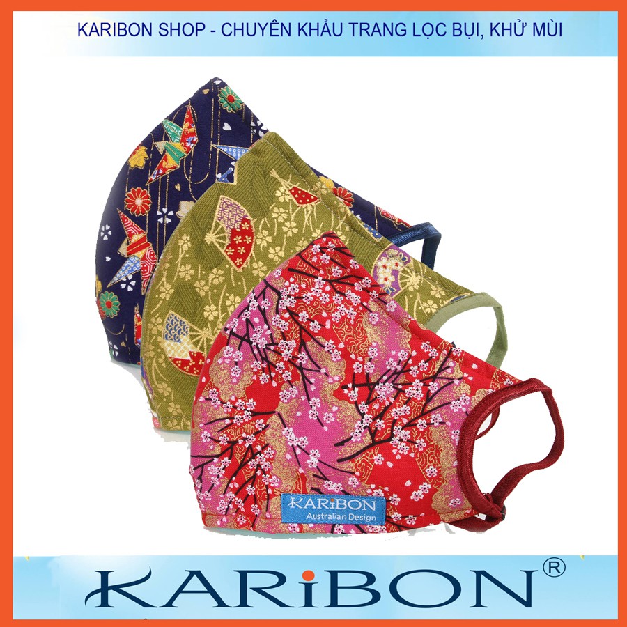 Combo 3 khẩu trang Karibon cotton 8 lớp lọc bụi bộ sưu tập Nhật Bản (Japanese Collection)