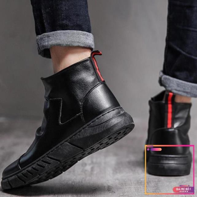 Giày Boots Nam Cao Cổ Chất Liệu Da Mềm Đế Cao 5cm Phong Cách Nam Tính Có Khóa Kéo -o97  -V1