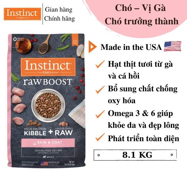 Thức ăn cho chó tốt cho da và lông Instinct Real Chicken for Skin & Coat (Túi lớn 8,16kg)