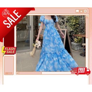 Váy maxi loang màu đi biển, dáng dài, hở lưng, có mút ngực