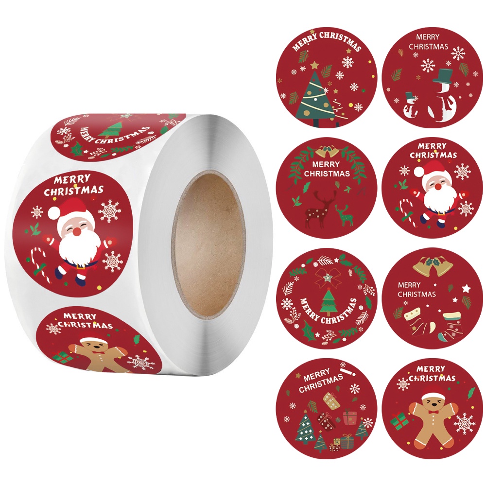 Cuộn 500 Nhãn Dán Trang Trí Túi Kẹo In Hình Ông Già Noel / Người Tuyết Dễ Thương