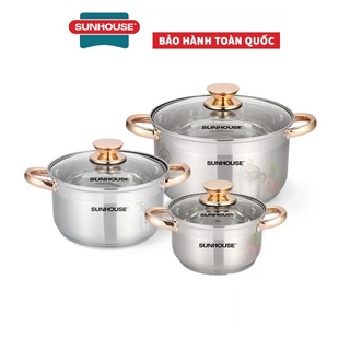 Nồi Bếp Từ, Bộ Nồi Inox Cao Cấp 5 Đáy SUNHOUSE SH781 Nấu Được Trên Tất Cả Các Loại Bếp Từ Bếp Ga, Bếp Từ, Bếp Hồng Ngo