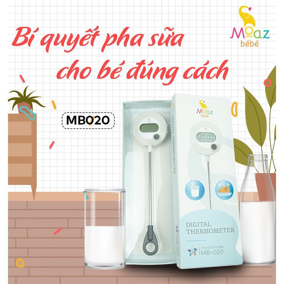 Nhiệt kế đo nhiệt độ sữa, đo nước thông minh Moaz Bebe MB-020 Hàng chính hãng