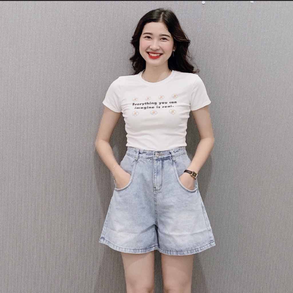 Quần short nữ jean có bigsize lưng cao, ống rộng Ado Jeans