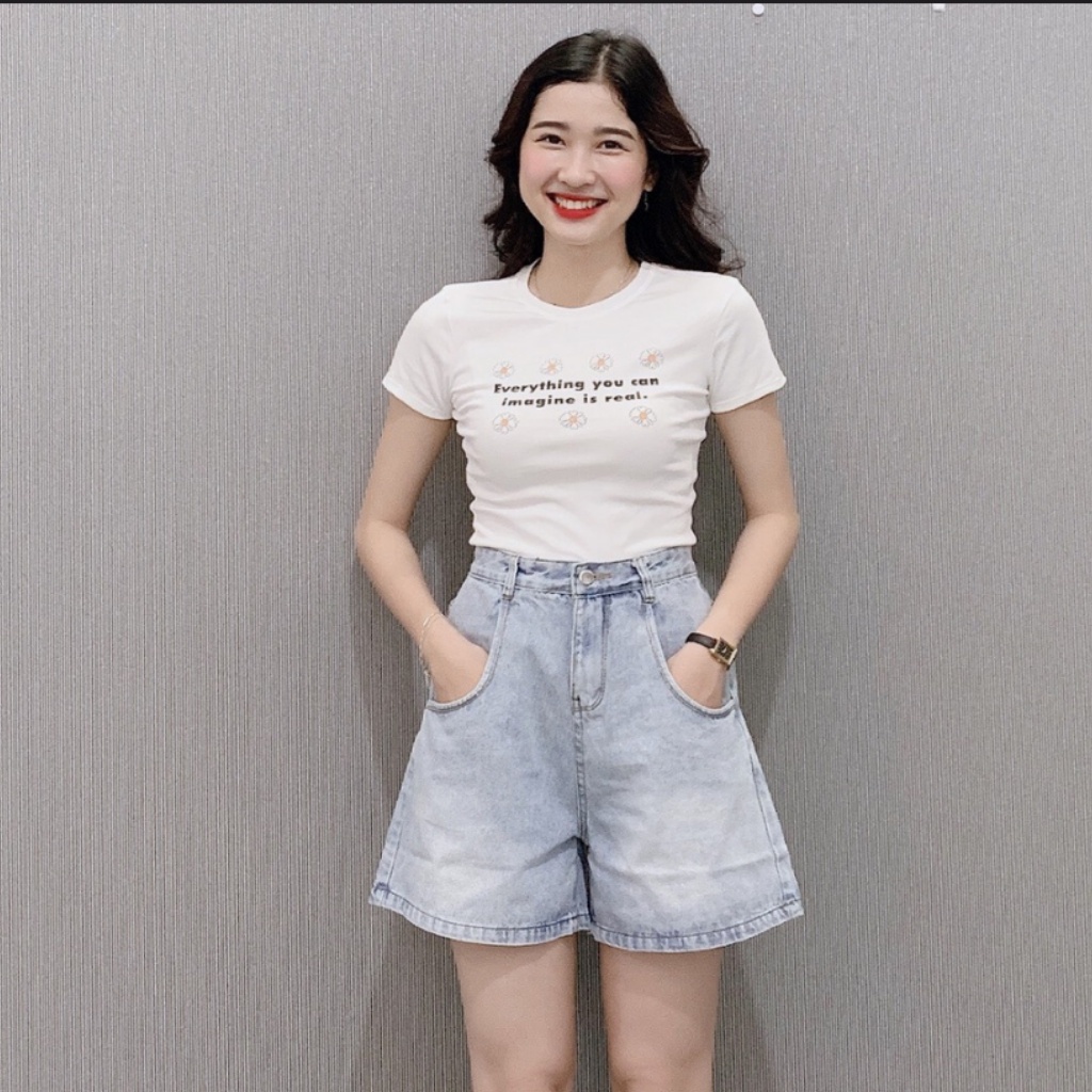 Quần short Jean Nữ, Lưng Cao Ống Rộng BigSize 60kg-80kg (JN)