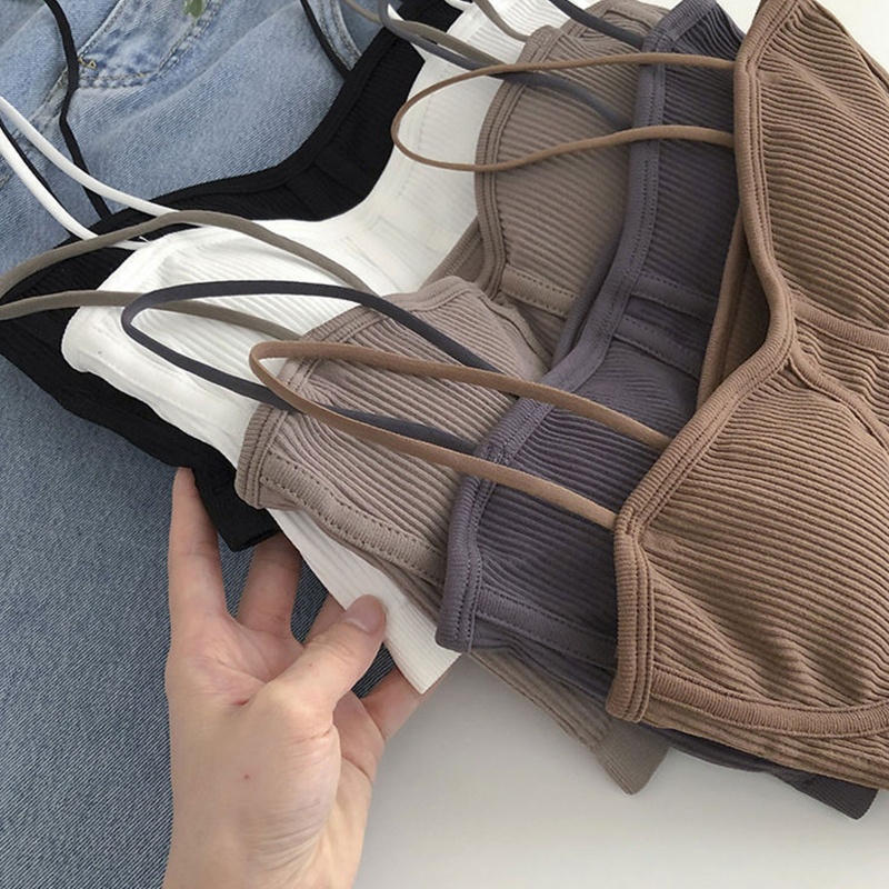 Áo Croptop Hai Dây Dệt Kim Ôm Dáng Có Mút Đệm Ngực Cho Nữ