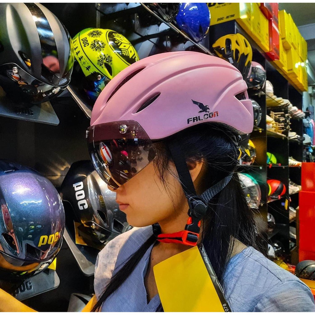 Mũ bảo hiểm xe đạp có kính chống nắng Falcon city chính hãng