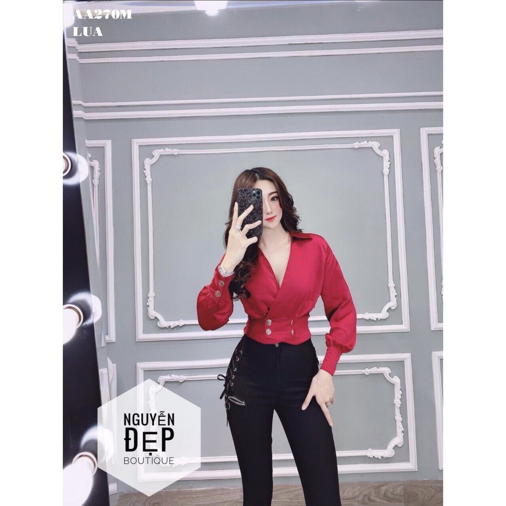 áo SƠ MI KIỂU CROPT CỔ ĐẮP CHÉO TAY DÀI 1
