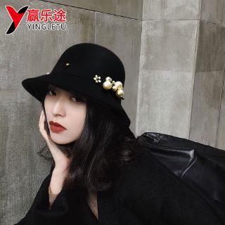 Mũ len vành tròn đính ngọc trai giả thời trang mùa thu cho nữ